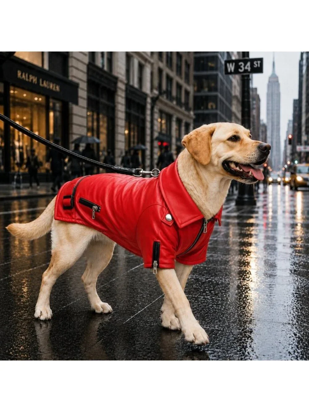 Stylish Dog Leather Jacket - Warm Windproof Coat for Small to Large Dogs, Red XS